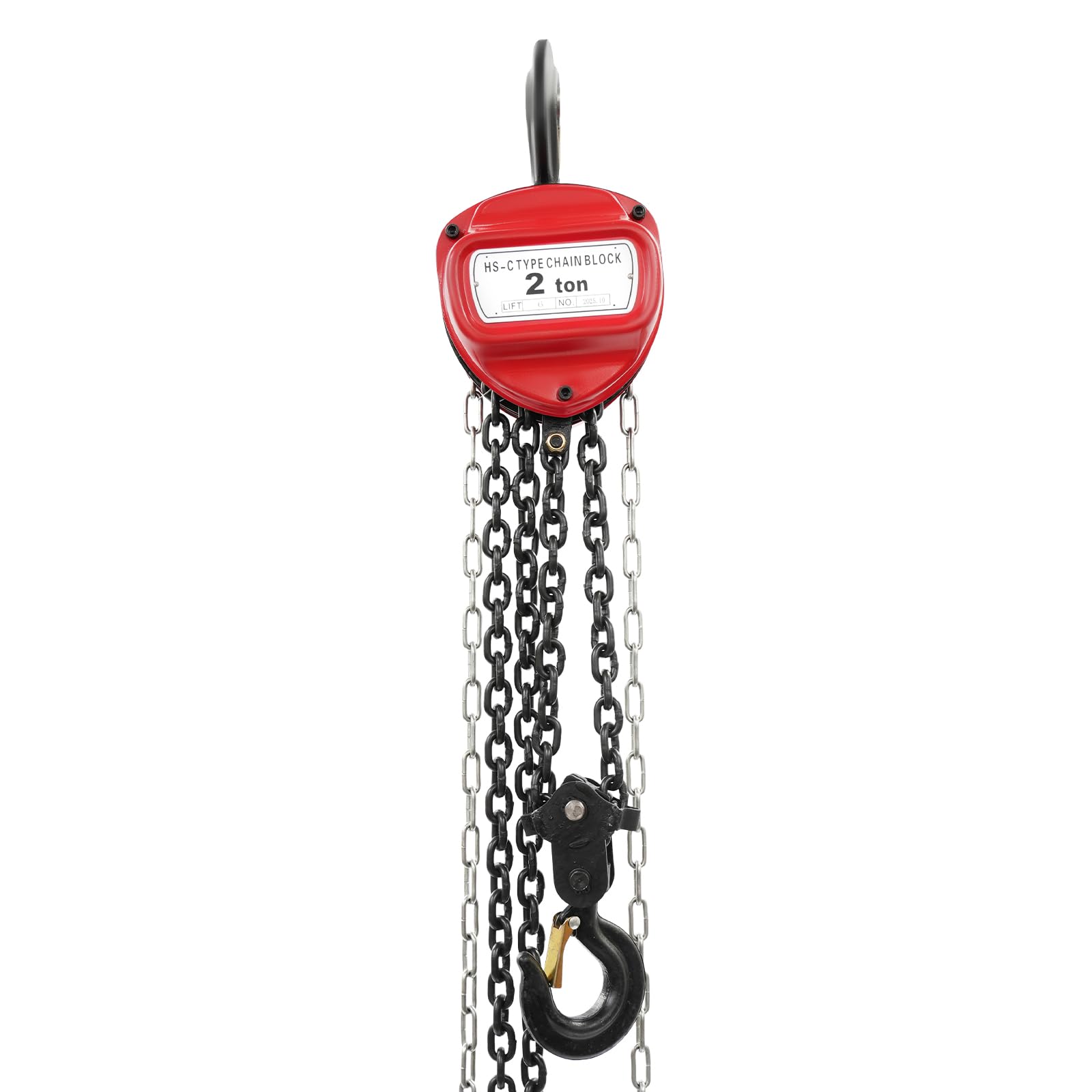 Paranco a catena 2T con gancio girevole a 360°, 6 m, altezza di sollevamento, con catena G80, paranco manuale fino a 2000 kg, per cantiere, garage o officina (rosso)