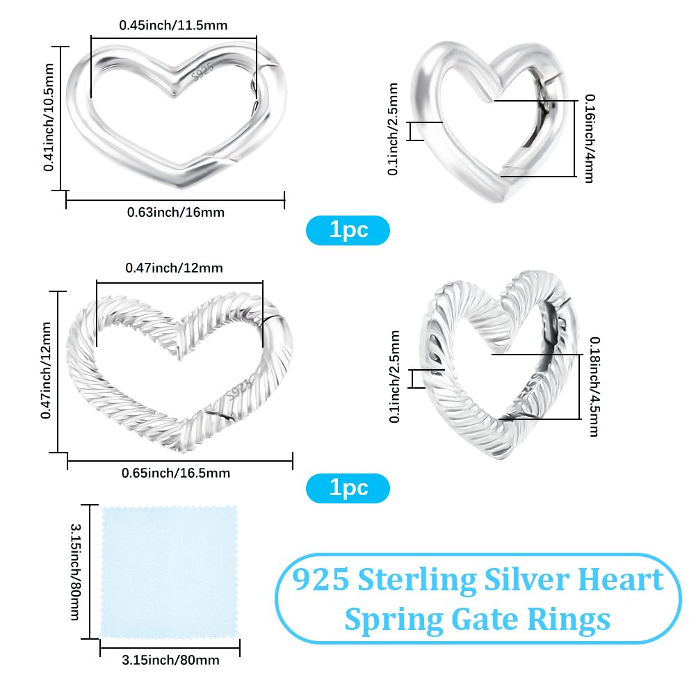 Beebeecraft 2 Stück 925 Sterling Silber Federringverschluss Herzförmiger Federtorringverschluss Verbinder Karabiner Für Armband Halskette Schmuckherstellung Valentinstag
