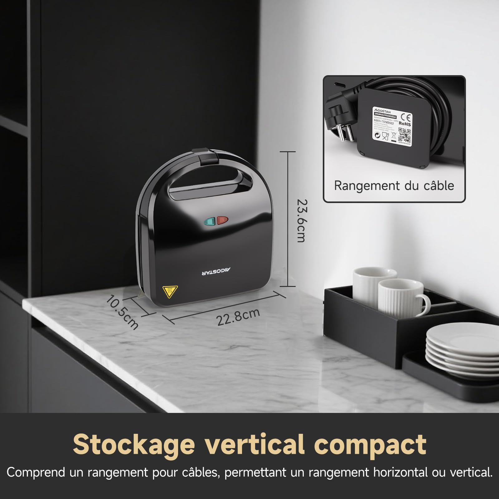 Aigostar gaufrier 3 en 1 : Presse à Paninis et appareil à sandwichs avec 3 Plaques Antiadhésives et Interchangeables, Thermostat Automatique, Grande puissance de 750W