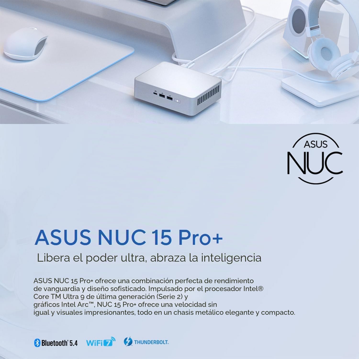 NUC 15 Pro+ NUC15CRSU9 Elegante mini PC con procesador Intel Core Ultra 9, gráficos Arc, HDMI dual, Thunderbolt 4 | Ideal para el trabajo, juegos y creatividad (Barebone sin RAM, SSD, OS)