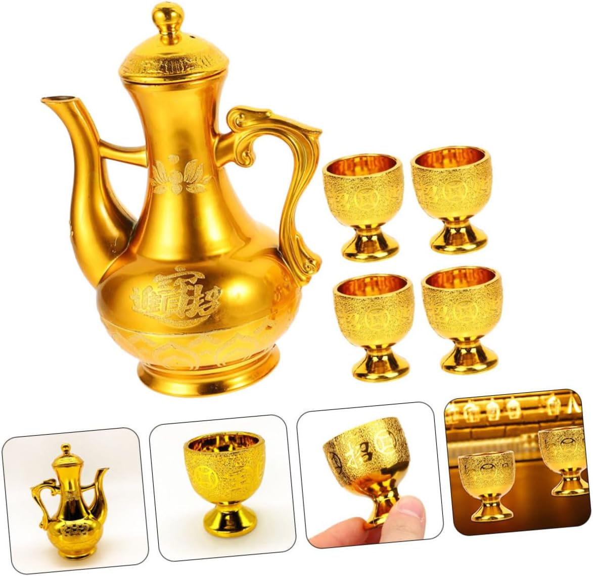 BESTOYARD Golden Lotus Tea Pot Set for Buddhist Worship
