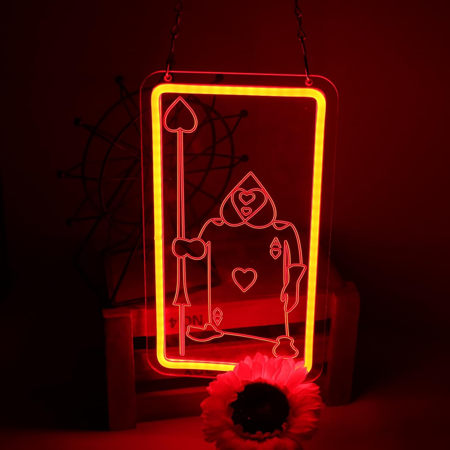 Ace of Alice in Wonderland Neon Sign, Playing Card LED Neon Light with Heart, Dimmable USB Neon Sign for Wall Decor, Acrylic Hanging Light for Bedroom Bar Game Room,1.8 x 6.8 IN