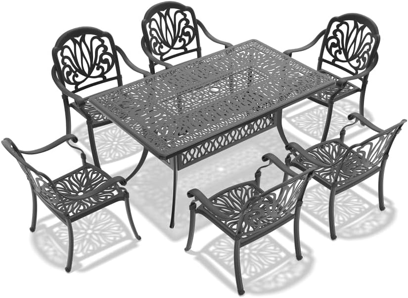 Cast Aluminum Patio Furniture Set for Outdoor Living Spaces with Brown Cushions