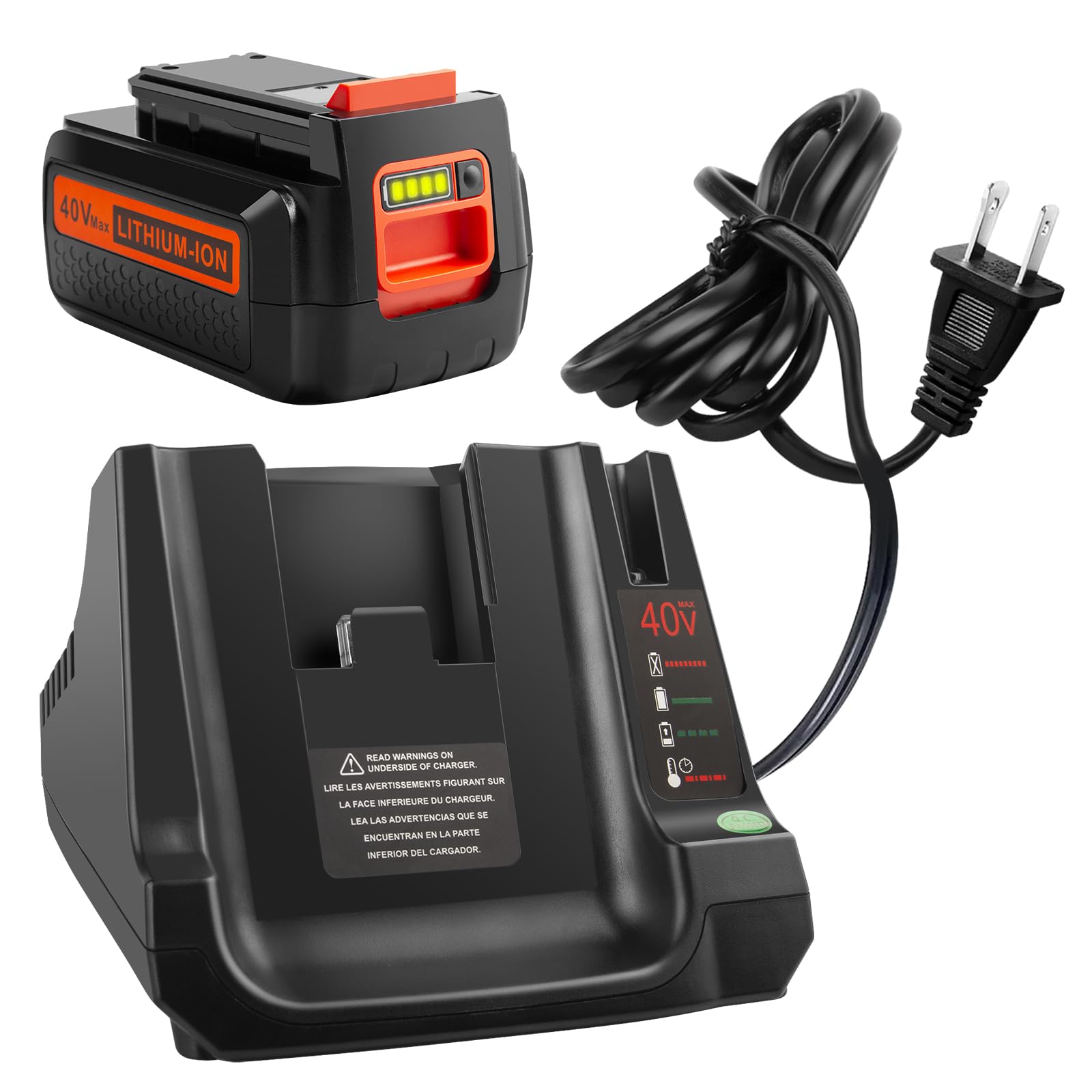 40V Lithium Battery Replacement for Black and Decker, 3000mAh Battery and Charger Combo Compatible with Black & Decker 40 Volt Max LBX2040 LBXR2036