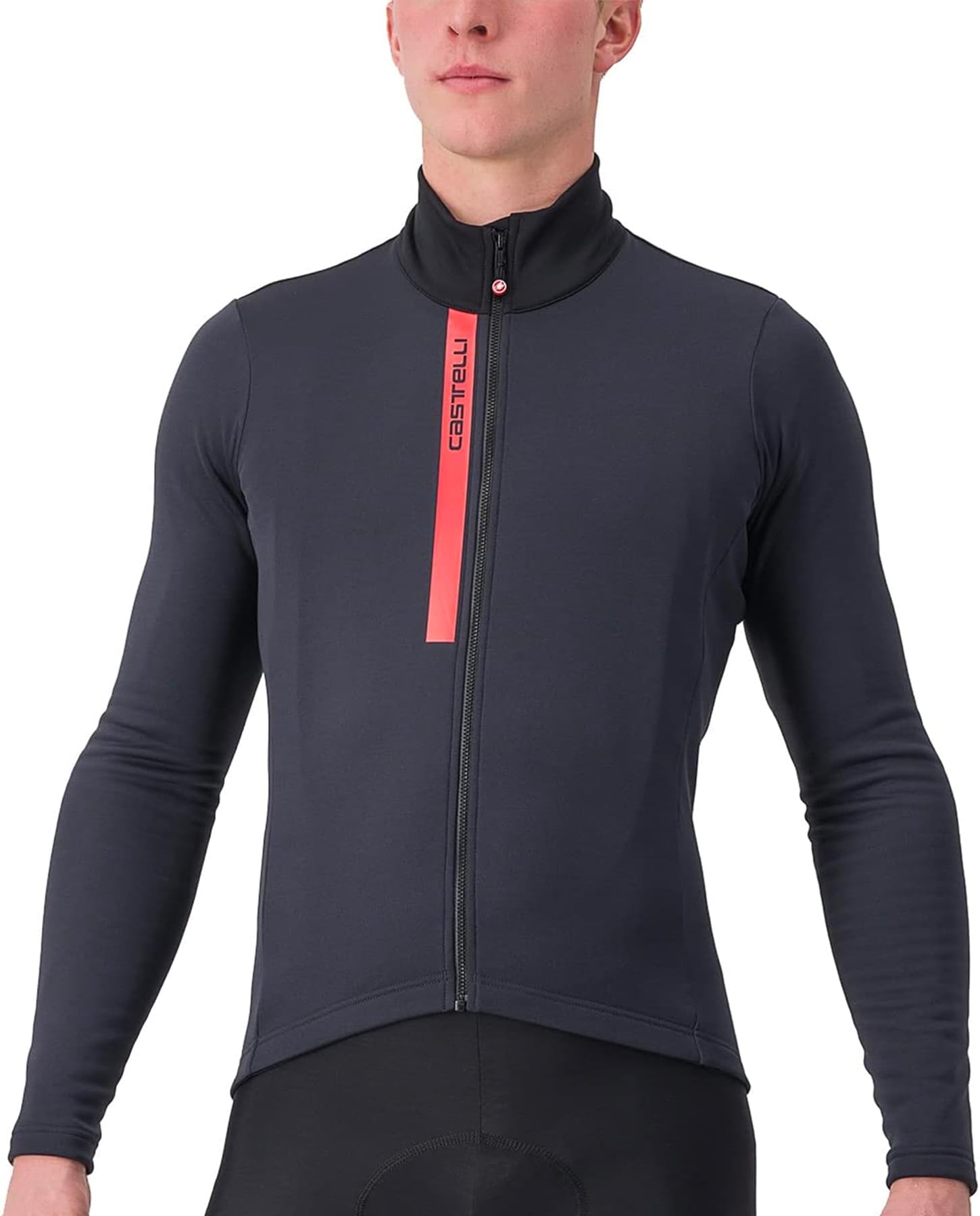 Men's Entrata Thermal Jersey, Long Sleeve Zip Up Fleece Insulated Base Layer for Winter Road Cycling I Gravel Biking - Light Black/Red - Medium