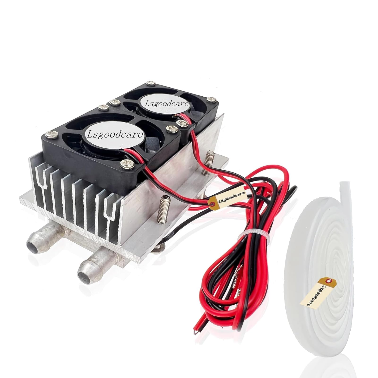 Lsgoodcare TEC1-12706 - Sistema di raffreddamento termoelettrico Peltier da 12 V con dissipatore di calore, kit di raffreddamento a semiconduttore Peltier a 2 chip fai da te + tubo di raffreddamento