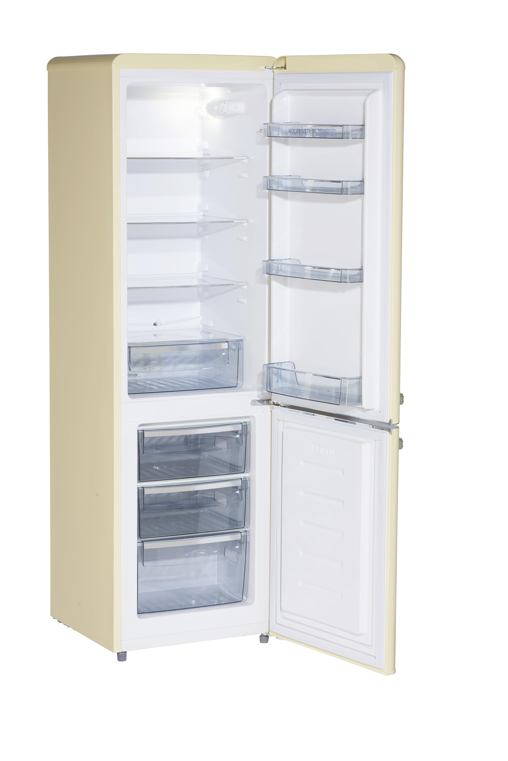 Wolkenstein Kühl-Gefrier-Kombination KG250.4RT SC Creme | 249 Liter Nutzinhalt | 4* | 69 Liter Gefrierfach | Externer Chromgriff | Silber Applikationen | Freistehend