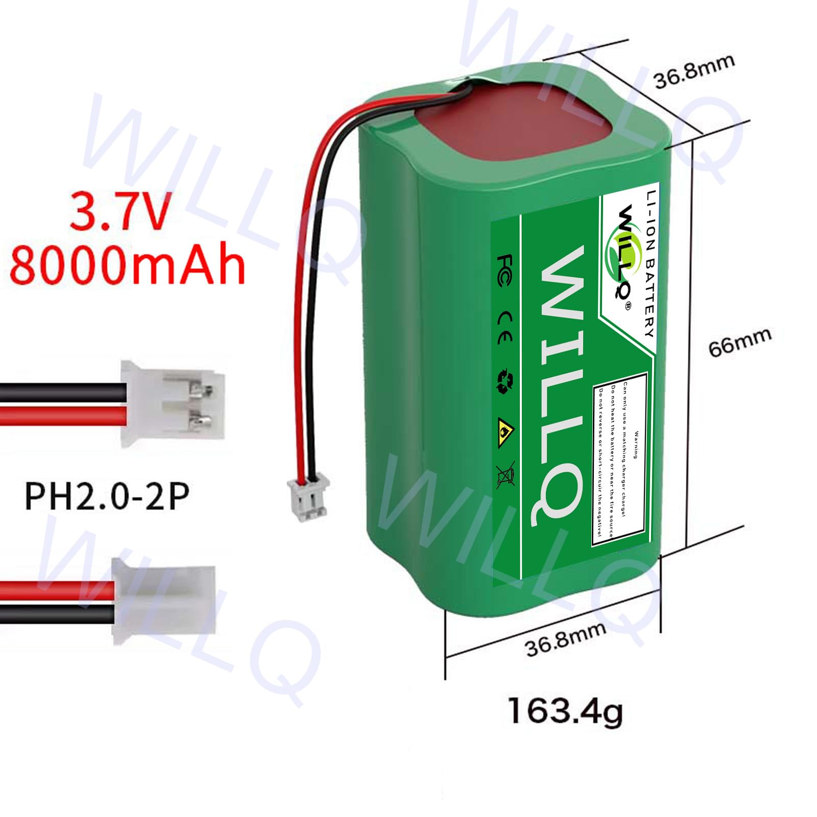 Batería Recargable de Iones Litio 3,7V 8000mAh 9200mAh con Enchufe 2,54-2P/2,0-2P para Juguetes electrónicos batería de Litio Repuesto para Equipos de iluminación,8000mah/ph2.0