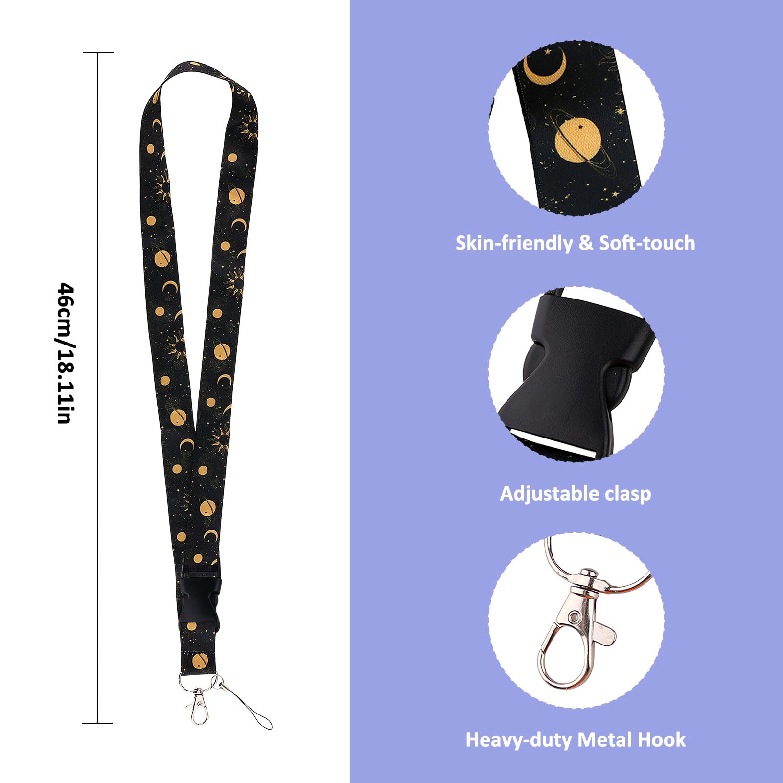 DHSWNNG Lanyards for Keys 2 PCS Lanyards for Neck with Detachable Buckle Hook Personalised Keychain Lanyard for Badge Holders Phone (Black - Image 4