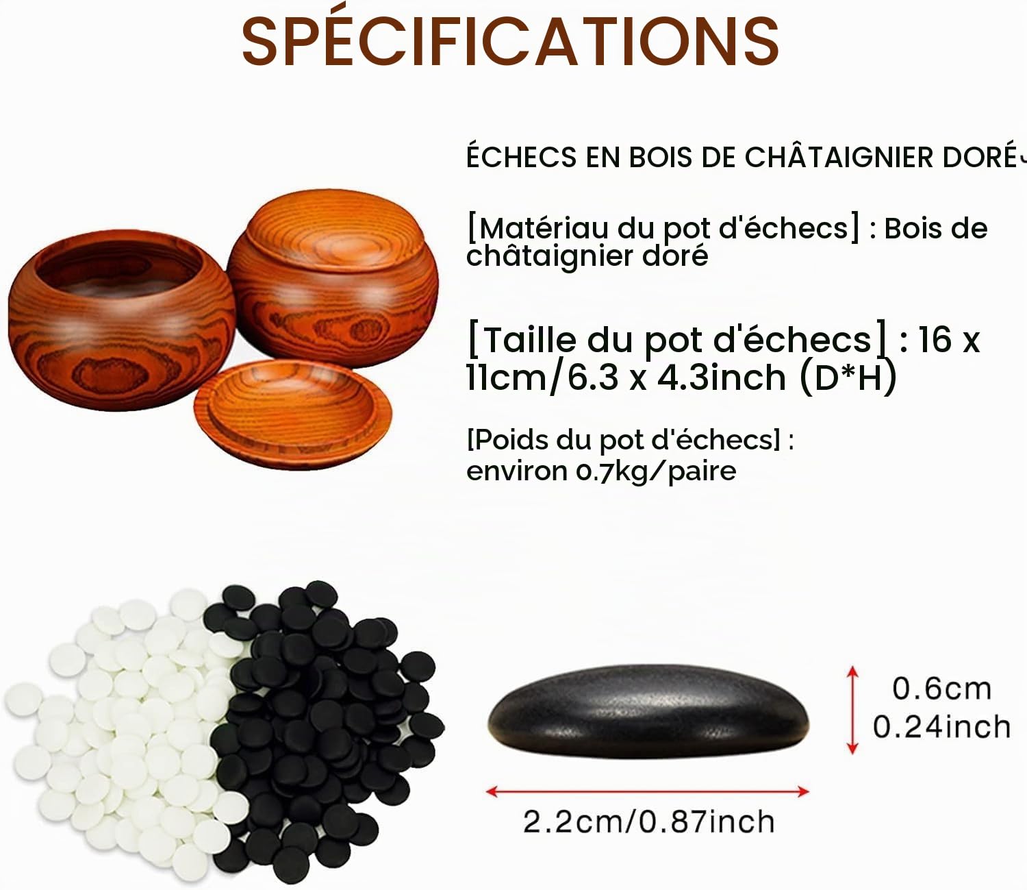 Jeu de Go avec Table en Bois de châtaignier doré, 21 x 19 Pouces, 361 Pierres GO, 2 Joueurs - Jeu de Stratégie Classique pour Adultes à partir de 120 Mois