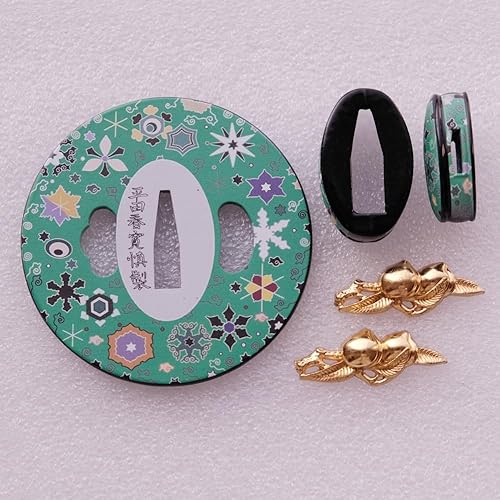 Miniatura 66 de Iron Tsuba & Alloy Samurai Fuchi Kashira Menuki - Exquisito diseño floral tallado a mano, accesorios antiguos de espada katana japonesa para artes