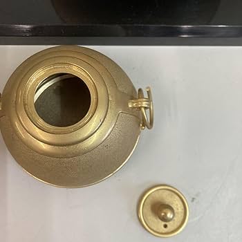 Amazon｜招福 黄金茶釜 プレート付き 香炉 台含む高さ約16