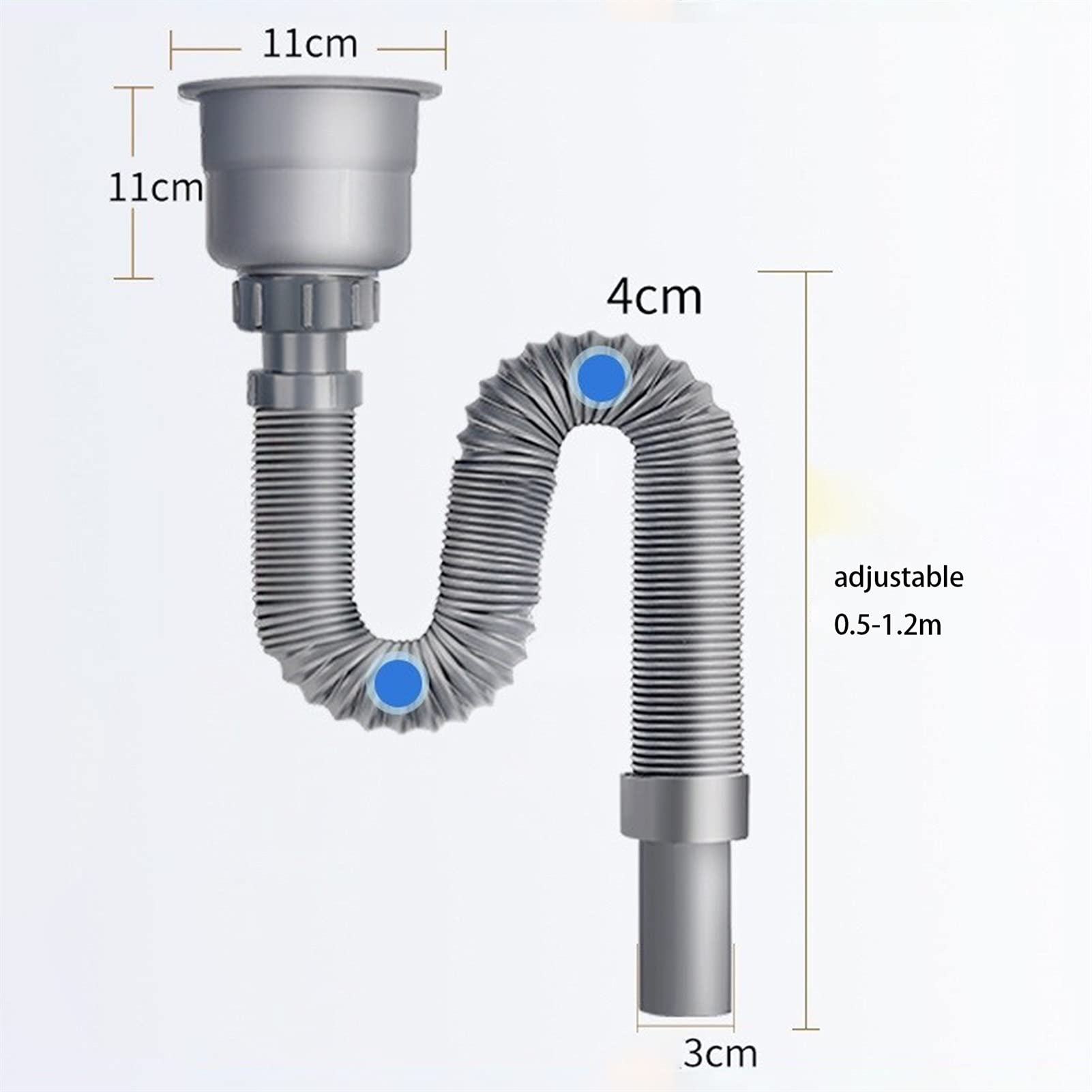 Tubo di scarico, lavandino per il bagno, scarico del lavandino 0,8 m / 1,2m / 1,5m / 2m / 3m / 4m, scarico da cucina Raccordi per tubi, singolo e doppio lavello lavello lavello lavello scarico flessib