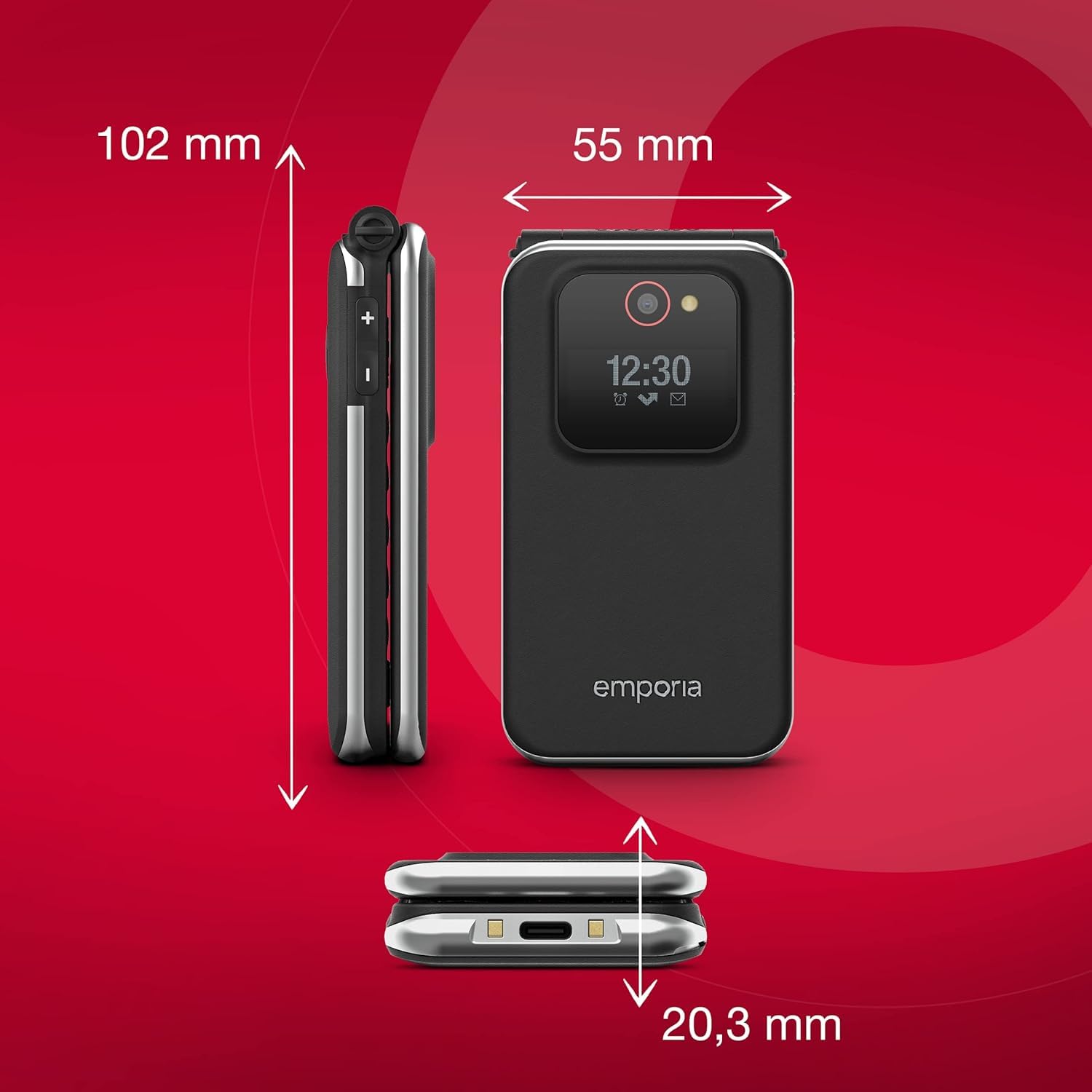 Emporia Joy-LTE | Teléfono móvil para Personas Mayores 2G | móvil Plegable sin Contrato | teléfono móvil con botón de Llamada de Emergencia | Pantalla de 2,8 Pulgadas | Rojo