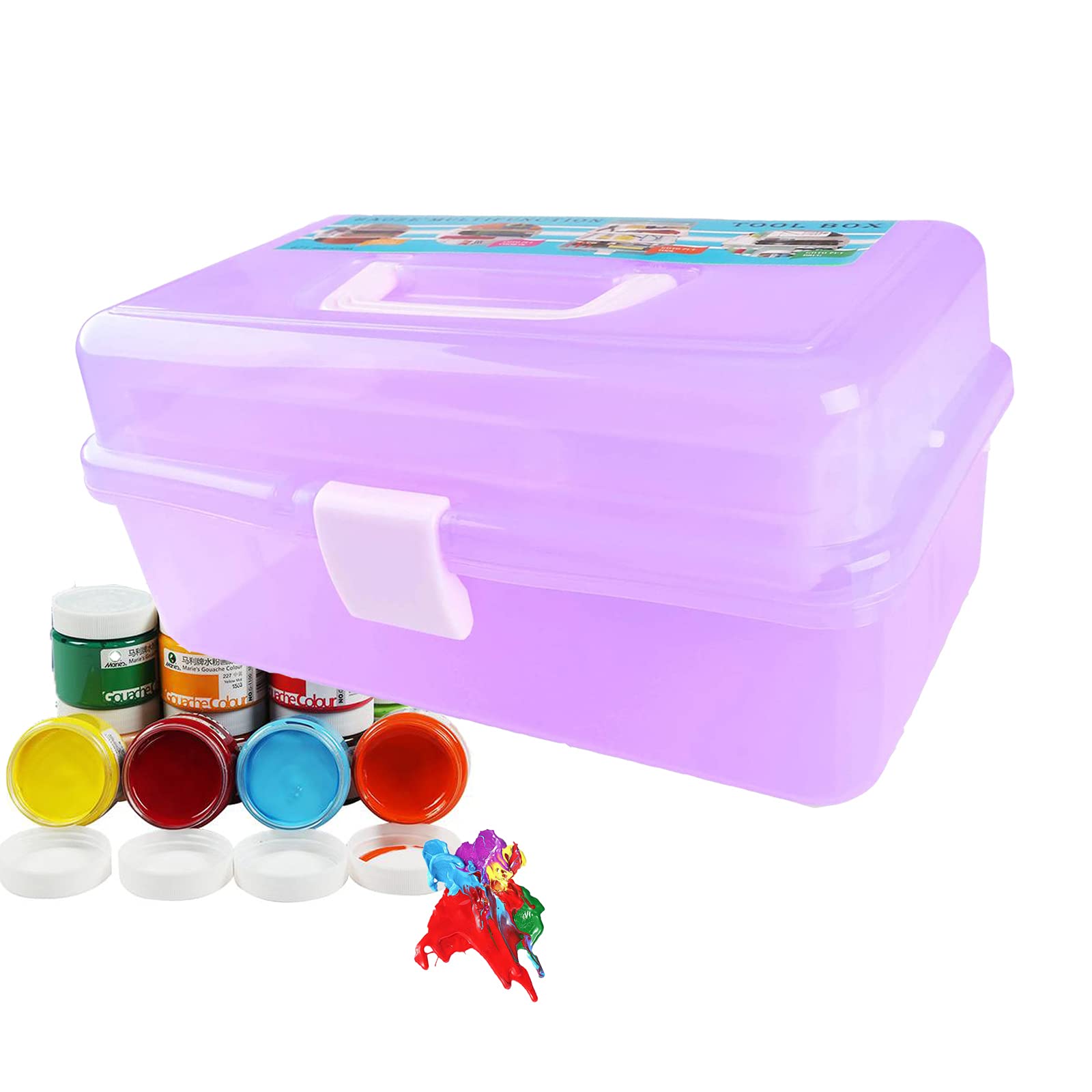 Anjing 3-Layer Art & Craft Supplies Storage Box | Cantilever Organiser Case for Hobby Materials, Sewing Tools & Cosmetics | Multi-Purpose Plastic Toy & Medicine Box