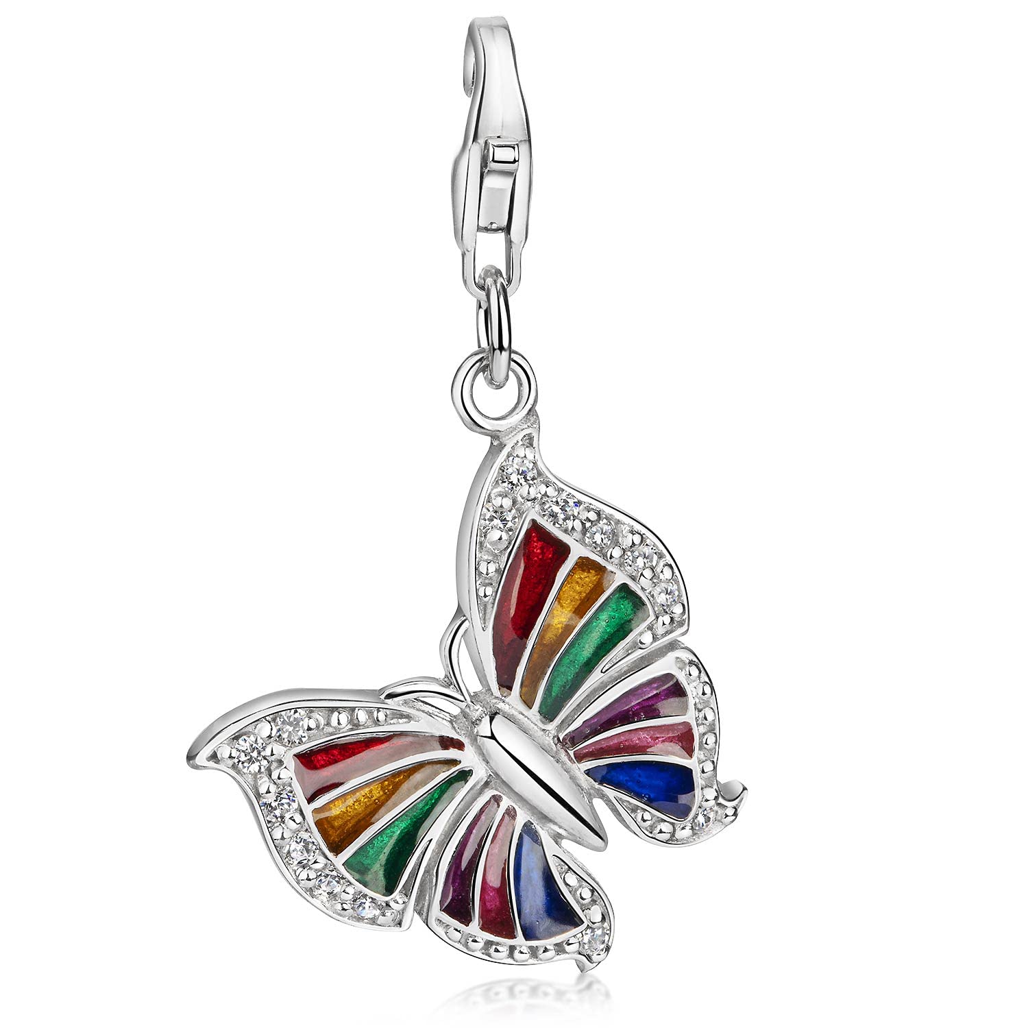 MATERIA Charms Anhänger Schmetterling 925 Silber Zirkonia mit Emaille bunt für Bettelarmband/Kette #C26