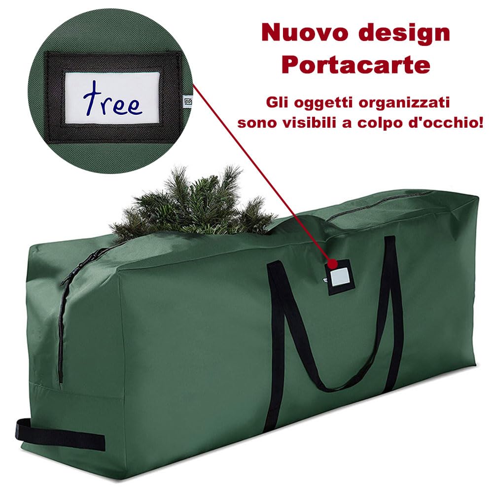 Opbergtas voor kerstboom met versterkte handgrepen, gemakkelijk op te bergen, waterdichte tas voor kerstdecoraties, 122 x 38 x 51 cm, groen