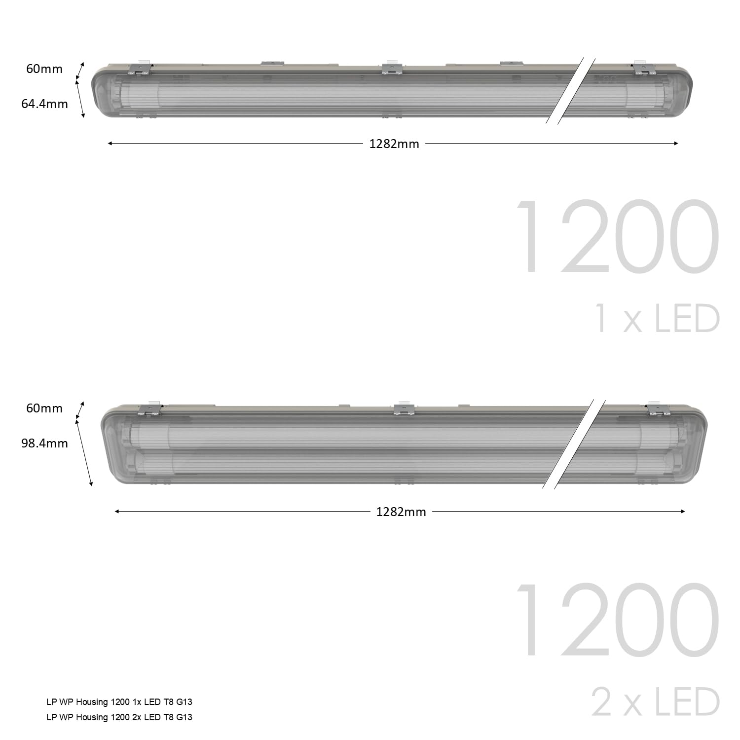 TRAXON LUXPOINT Pantalla Estanca Vacia Sellada para 2 Tubos LED T8 (Tubo *No incluido) 120cm, Libre de halogeno, IP65 Impermeable, para Parking, Almacen, Túnel (120cm | 2 tubo T8)