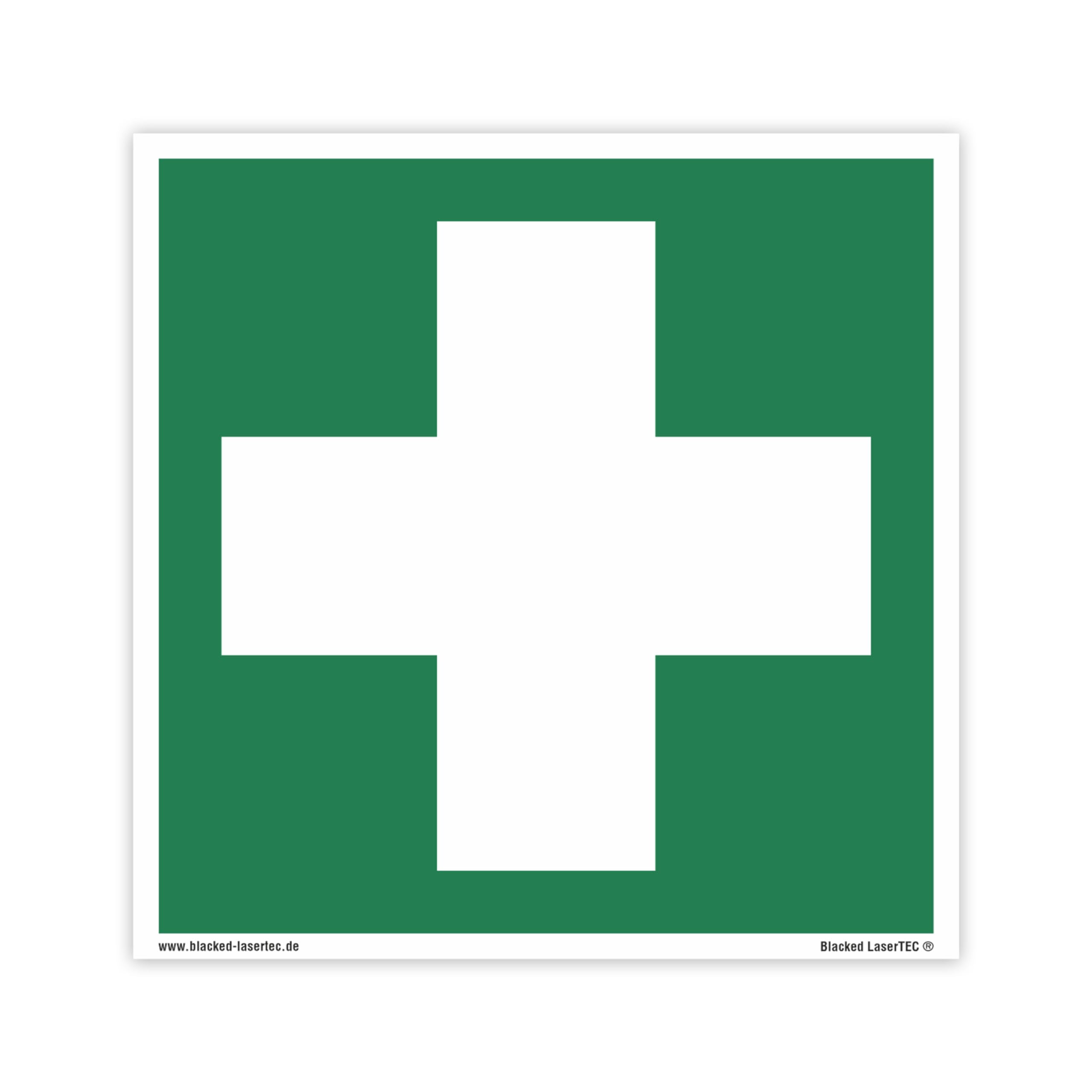 Cartello di salvataggio 150 x 150 mm – DIN EN ISO 7010 – ASR A1.3 – 15 x 15 cm per interni ed esterni – adesivo in PVC – autoadesivo (25, E003 primo soccorso)