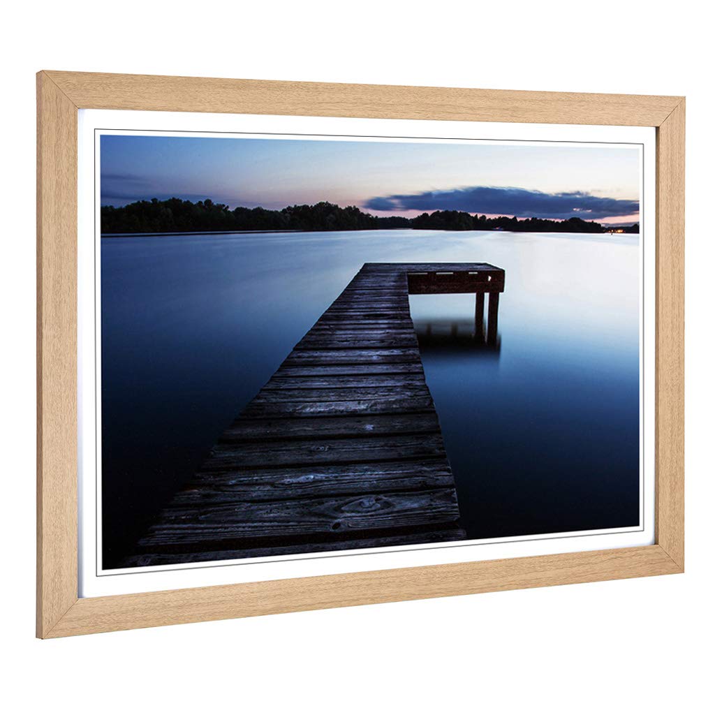 Big Box Art Framed Print of Pier Jetty Lake & Mlountains (6) Design | Wall Art Picture | Home Decor for Kitchen, Living Room, Bedroom, Hallway, Oak, A2 / 24.5x18 Inch / 62x45cm