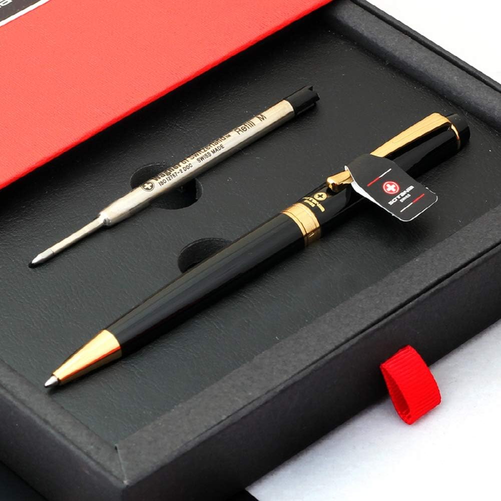 Swiss Engraved Pen – Personalized Luxury Brass Ballpoint Pen with Refill, Custom Laser Engraving Included, Gift-Boxed Executive Pen for Men, Fountain Pen Lovers, or Corporate Gifts