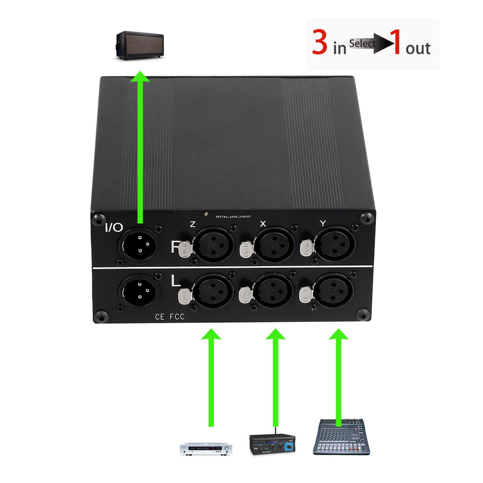Bottone 1 Dual-Mode XLR Switcher 3: 1/1: 3 selettori placcati oro Porte Compact Alluminio Studio Routing Box Switcher