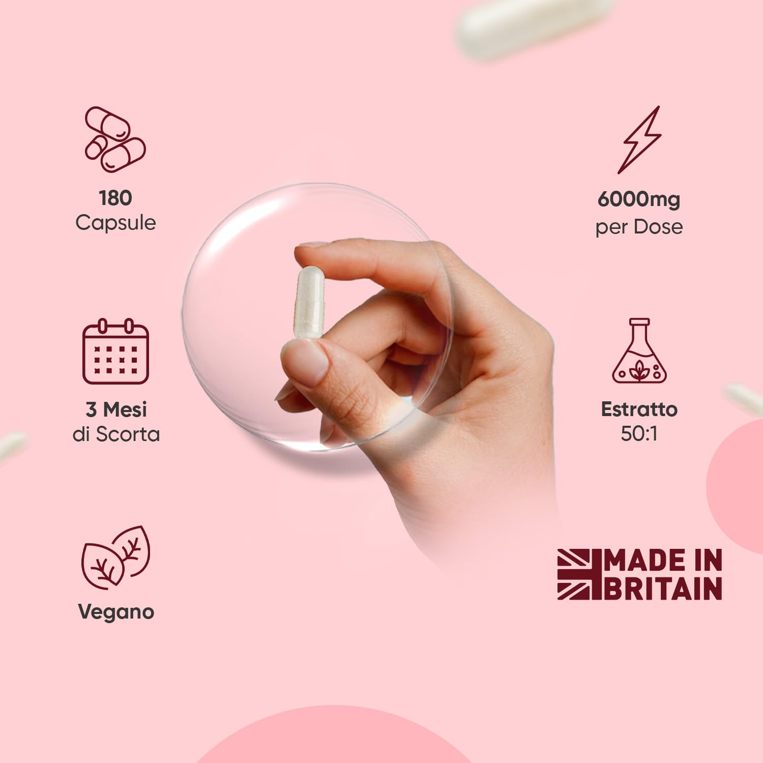 Montmorency Cherry in 180 Capsule Vegane, 6000mg per Dose (3 Mesi di Scorta), Estratto 50:1 di Ciliegia Prunus Cerasus, Integratore Cherry Montmorency Senza Glutine né OGM, Prodotto nel Regno Unito