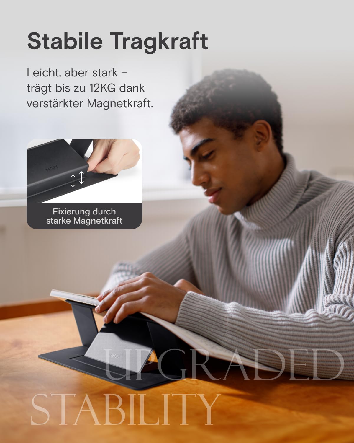 MOFT Laptop Ständer, Faltbarer Nicht-Klebender Laptopständer mit 2 Verstellbaren Winkeln, MOVAS Veganes Leder Tragbarer Notebook Ständer Kompatibel mit 13"+ Tablets & 15"+ Laptops, Tiefschwarz