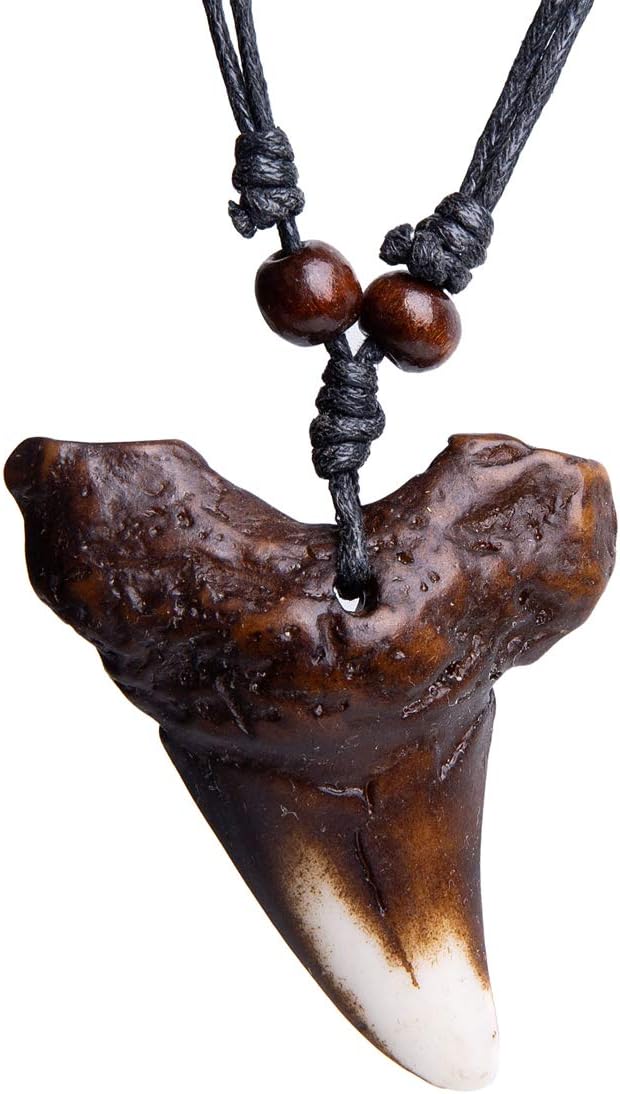 Shark Tooth Necklace for Mens Surfer Necklace Hawaiian Beach Surfer Jewelry - Adjustable Cord Necklace