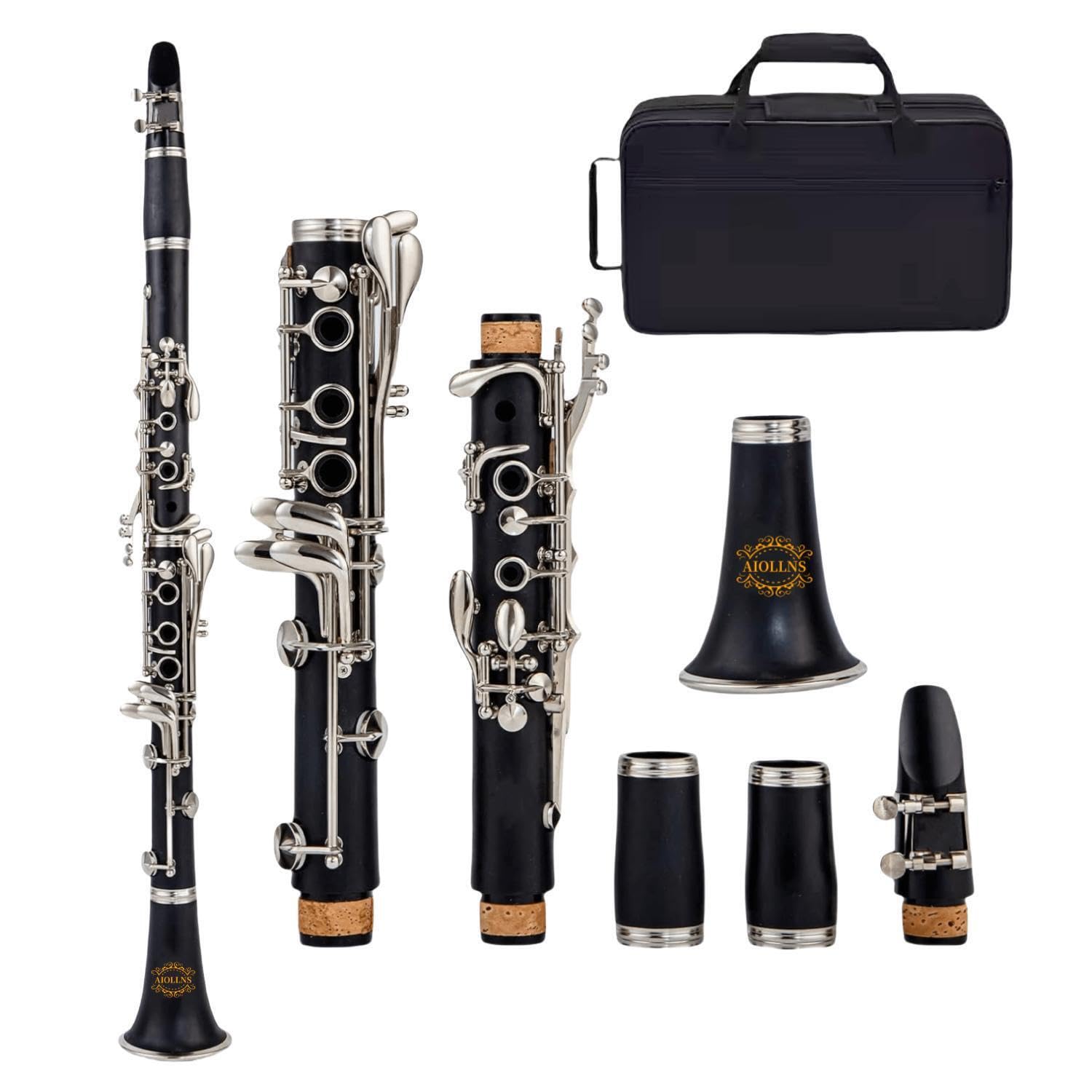 Aiollns Clarinet JCL-100 Bb Student Clarinet Professional with 10 Reeds, Stand, Hard Case, Cleaning Cloth