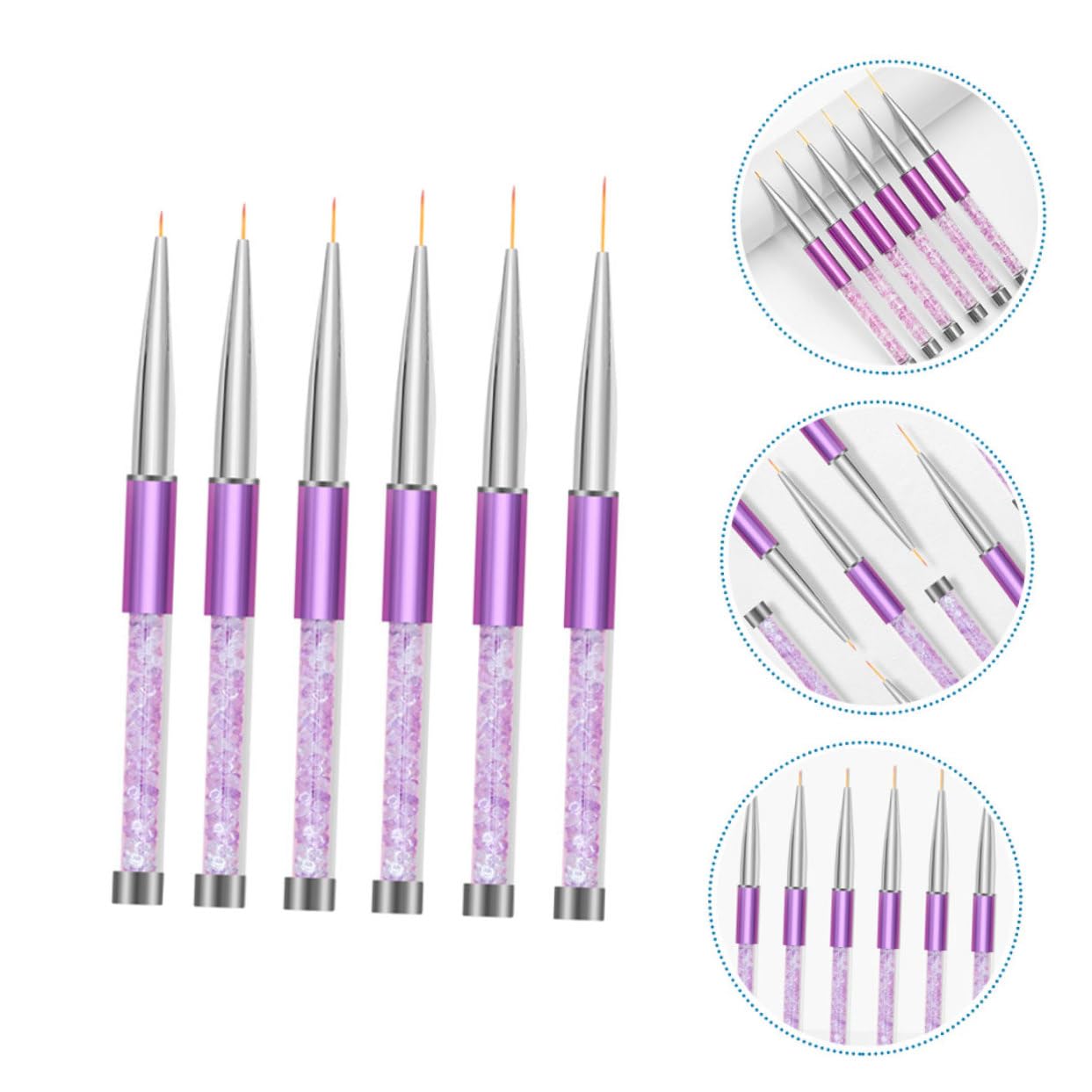 Healvian 3 Set Di Penne Per Nail Art Linee Di Trazione Design Per Unghie Penne Con Estremità in Metallo Pennelli Per Manicure Strumenti Per Nail Art Set Da 6 Pezzi*3
