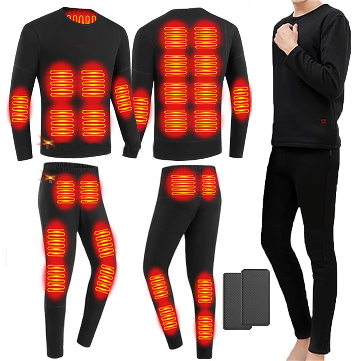 Ropa Interior térmica eléctrica USB para Hombre con batería Externa, 28 Zonas para Deportes de Invierno al Aire Libre.