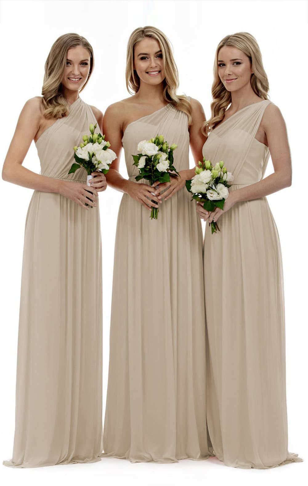 Lecureler Long One Shoulder Prom Bridesmaid Dress Champagne Size 10
