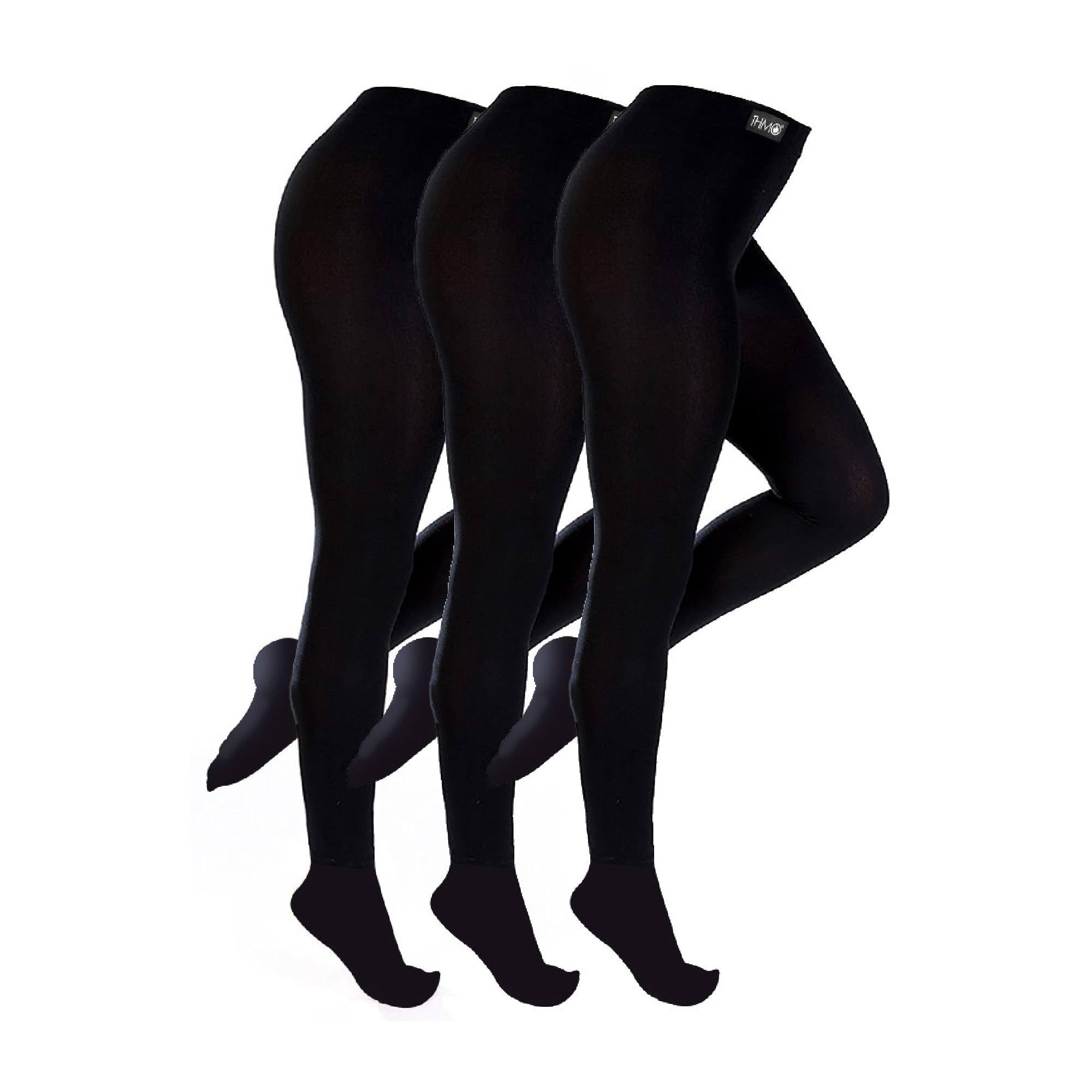 THMO 3 Pair Ladies Thermal Tights Black Winter Fleece Lined Tights Women