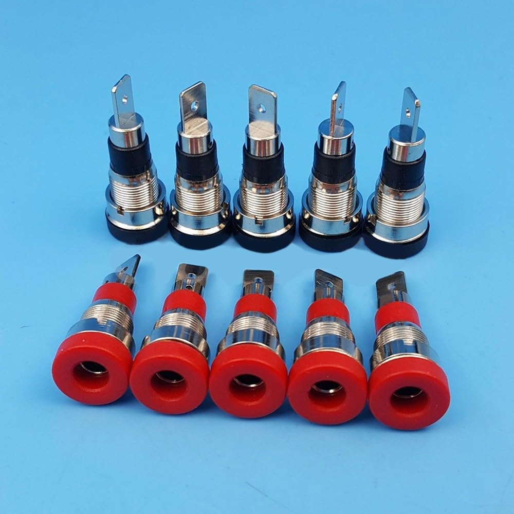 4mm Bananenbuchse Messing Chassis Montage Lautsprecher Klemme | 10-teiliges Set, 5x und 5x schwarz, farblich markiert, einfache Polaritätserkennung, Vorratspack