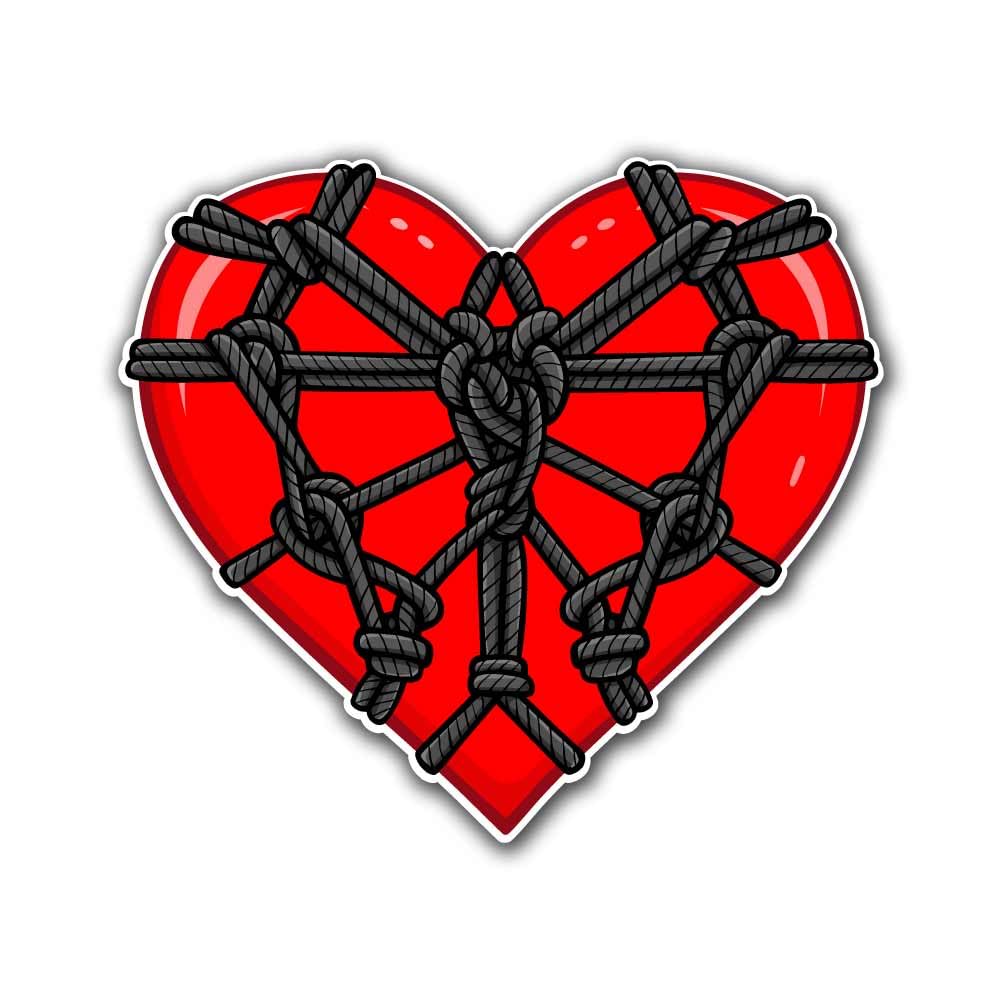 Shibari Rope Bondage Heart Black 2 Inch 2 Pack Full Color Indoor Outdoor Vinyl Decal