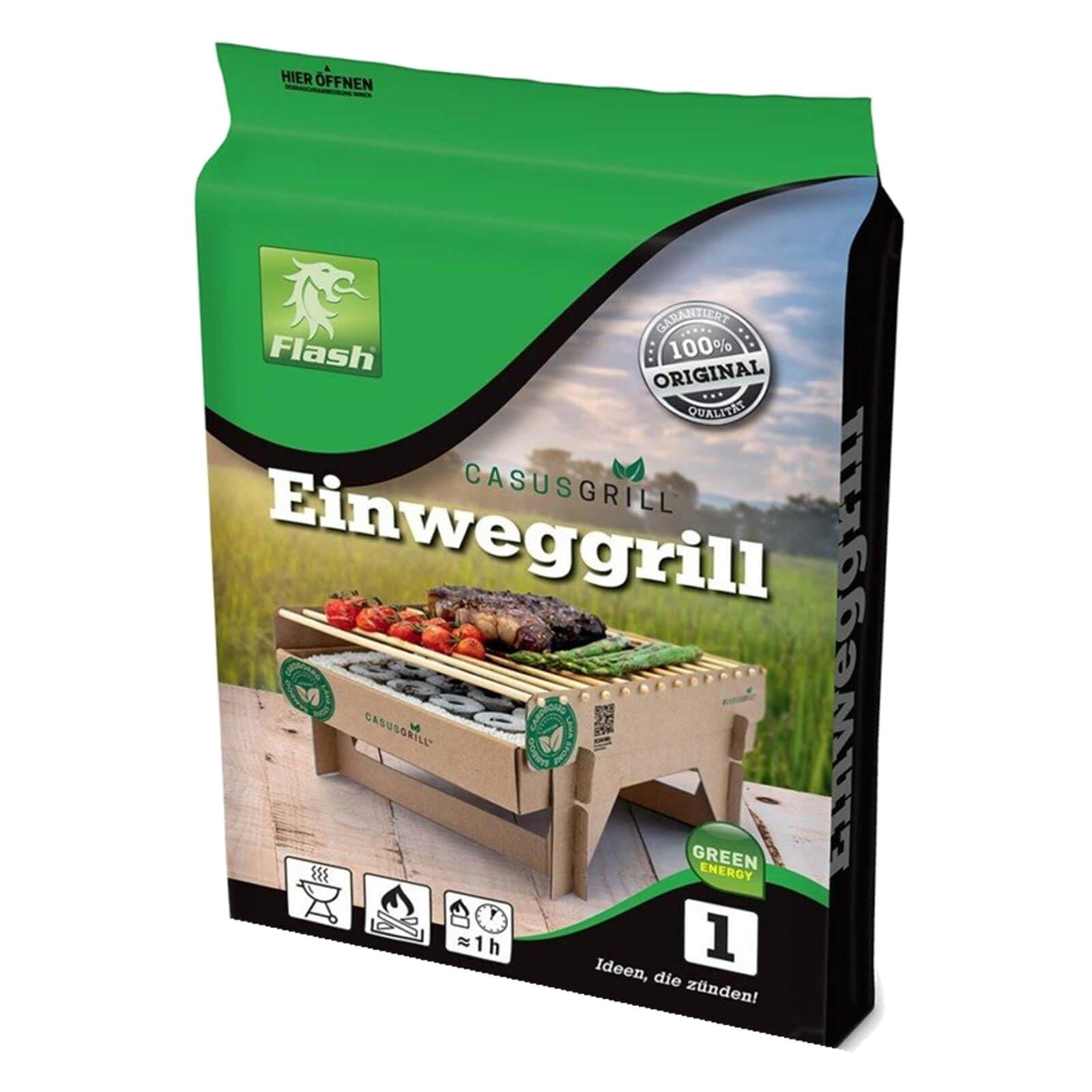 Nachhaltiger Premium Lavastein Einweggrill 6 Stück inkl. Anzüghilfe 60 Minuten Grillzeit Holz Bambus Holzkohle (6)