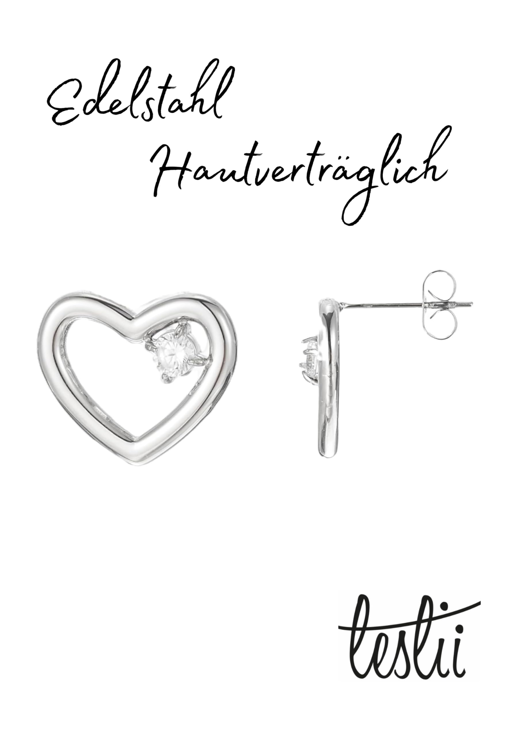 Schmuckset mit Herz Motiv, Ohrringe, Armband und Halskette, Verpackt in Box Edelstahl wasserfest