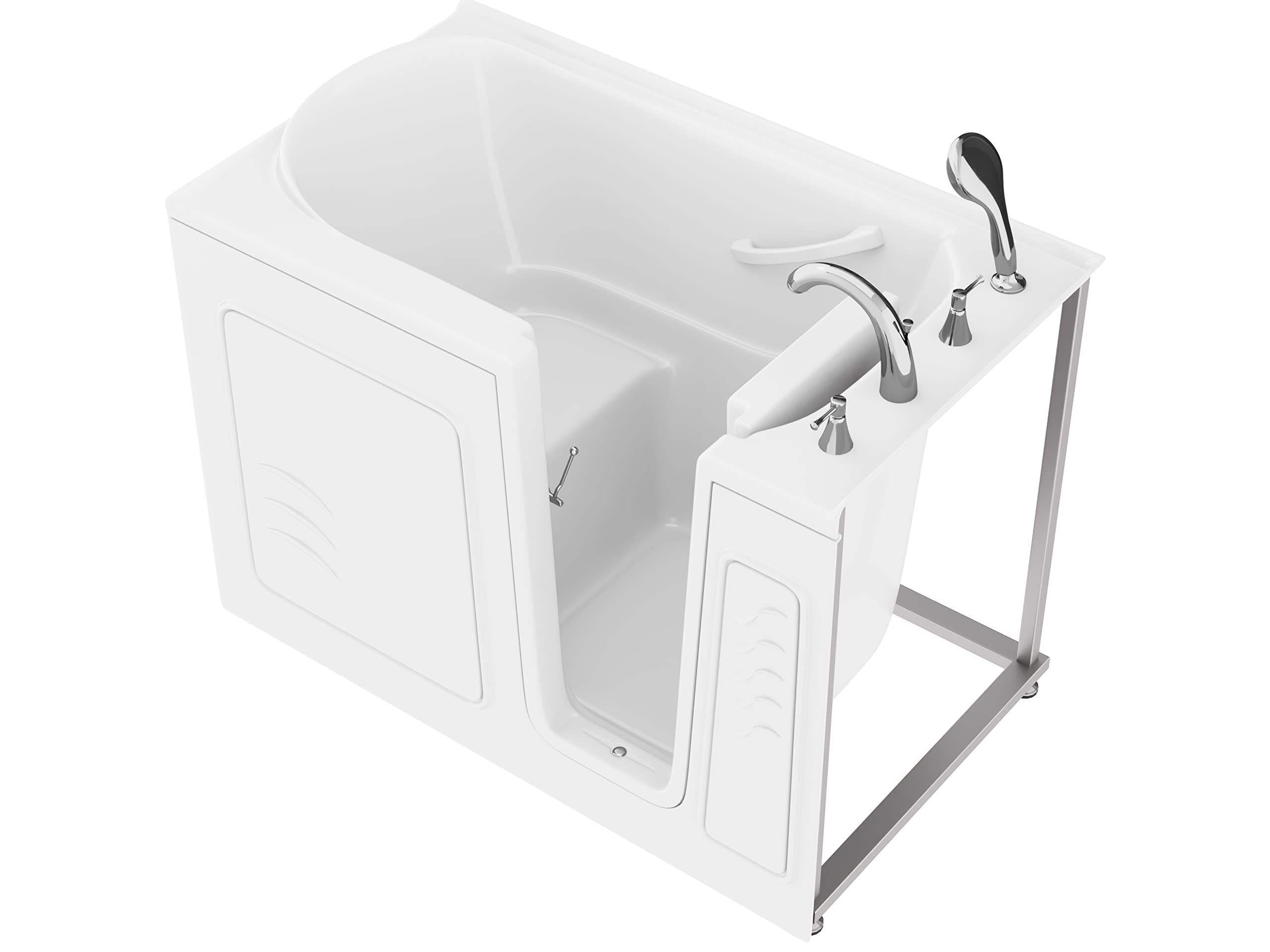 ANZZI Walk In Tub 53'' x 30'' Right Drain Oriented Tub in White, Easy Entry, Non-Electrical, Quick Fill, Slip-Resistant, Modern Chrome Trim