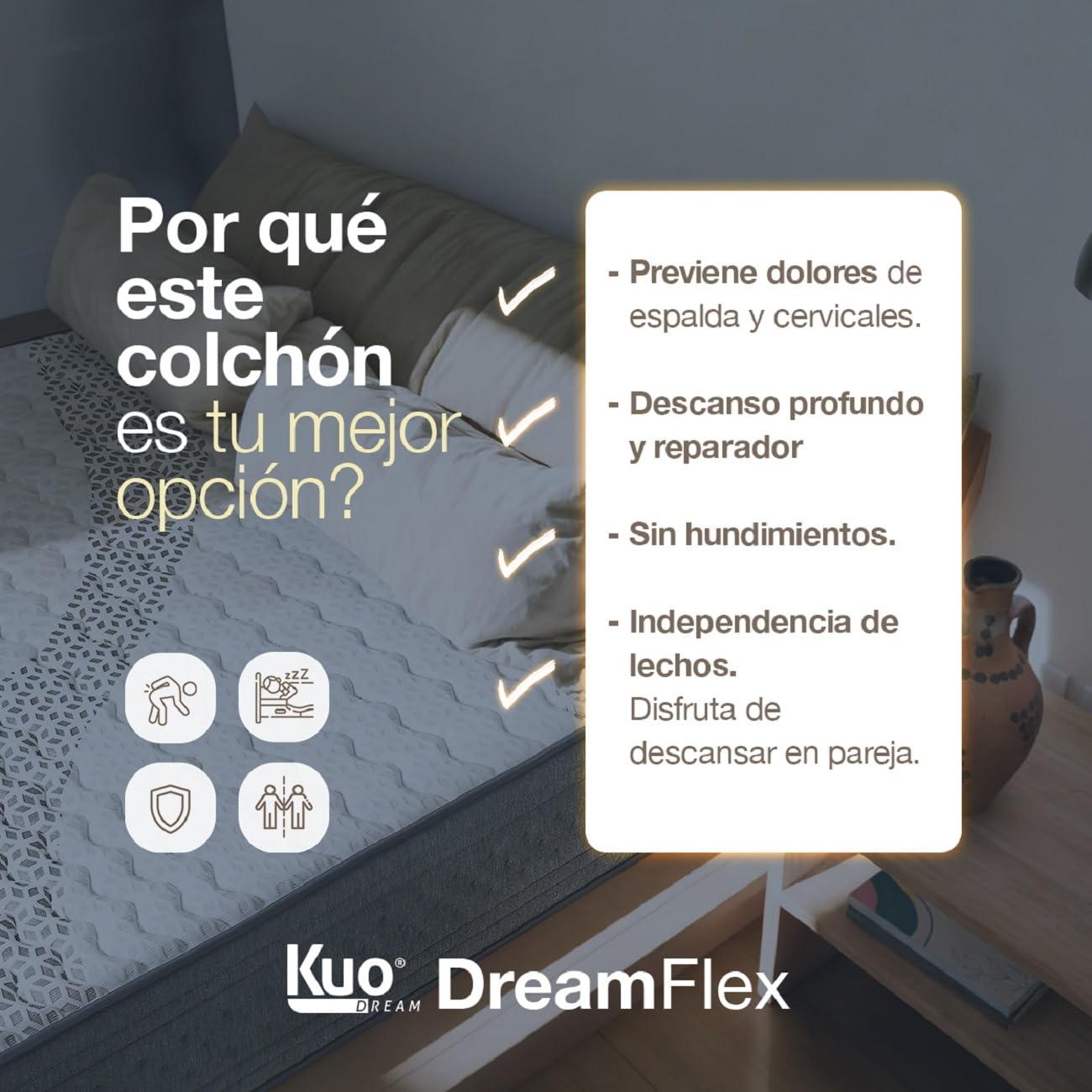 KUO Dream - Colchón DreamFlex | Colchón Viscoelástico | Altura 23 cm | Ergonómico y Transpirable | Cara Verano/Invierno | 90 x 190 cm