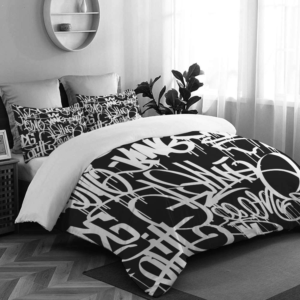 Housse De Couette Hippie Graffiti - Parure De Lit Microfibre 240x260 Cm Avec 2 Taies D'oreiller - Style Street Culture Coloré