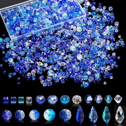 1000pcs Glass Beads for Jewelry Making Colorful Rainbow Craft Crystal Beads with Loose Beads Sparkly Beads for DIY Necklace Bracelet Earring(Blue)