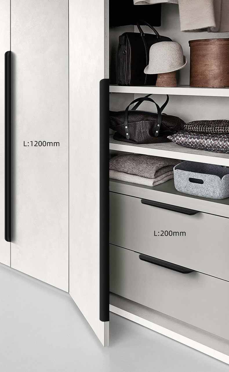 6 maniglie nascoste per mobili, maniglie invisibili in alluminio, colore nero, 600 mm, per armadi, porte, cassetti