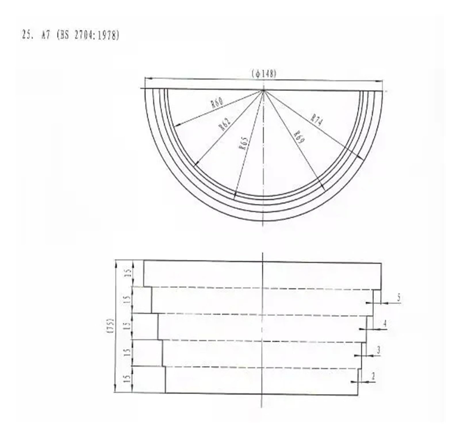 Bloque indicador, Bloque de resolución A7/R-1 for comprobar la sonda onda transversal