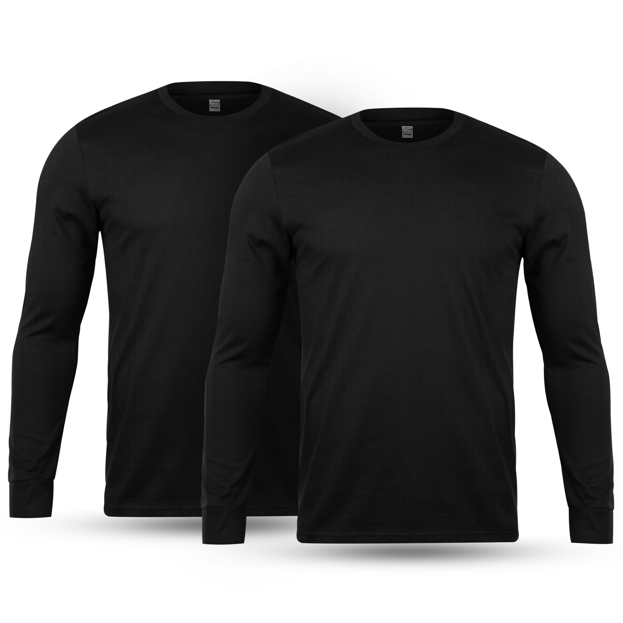Orbiz Men's Black Thread Linens 2 Pack Thermal Underwear Full Long Sleeve Vest Top Base Layer Thermals Tops Body Warmer Size S-Xxl