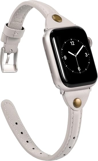 Wearlizer Slim Rivet Leather Compatible with Apple Watch Bands Women Men | Dressy Thin Strap Wristbands Bracelet for iWatch Series 11 10 9 8 7 6 5 4 SE/Ultra 3 2 1 42/41/40/38/44/45/46/49mm