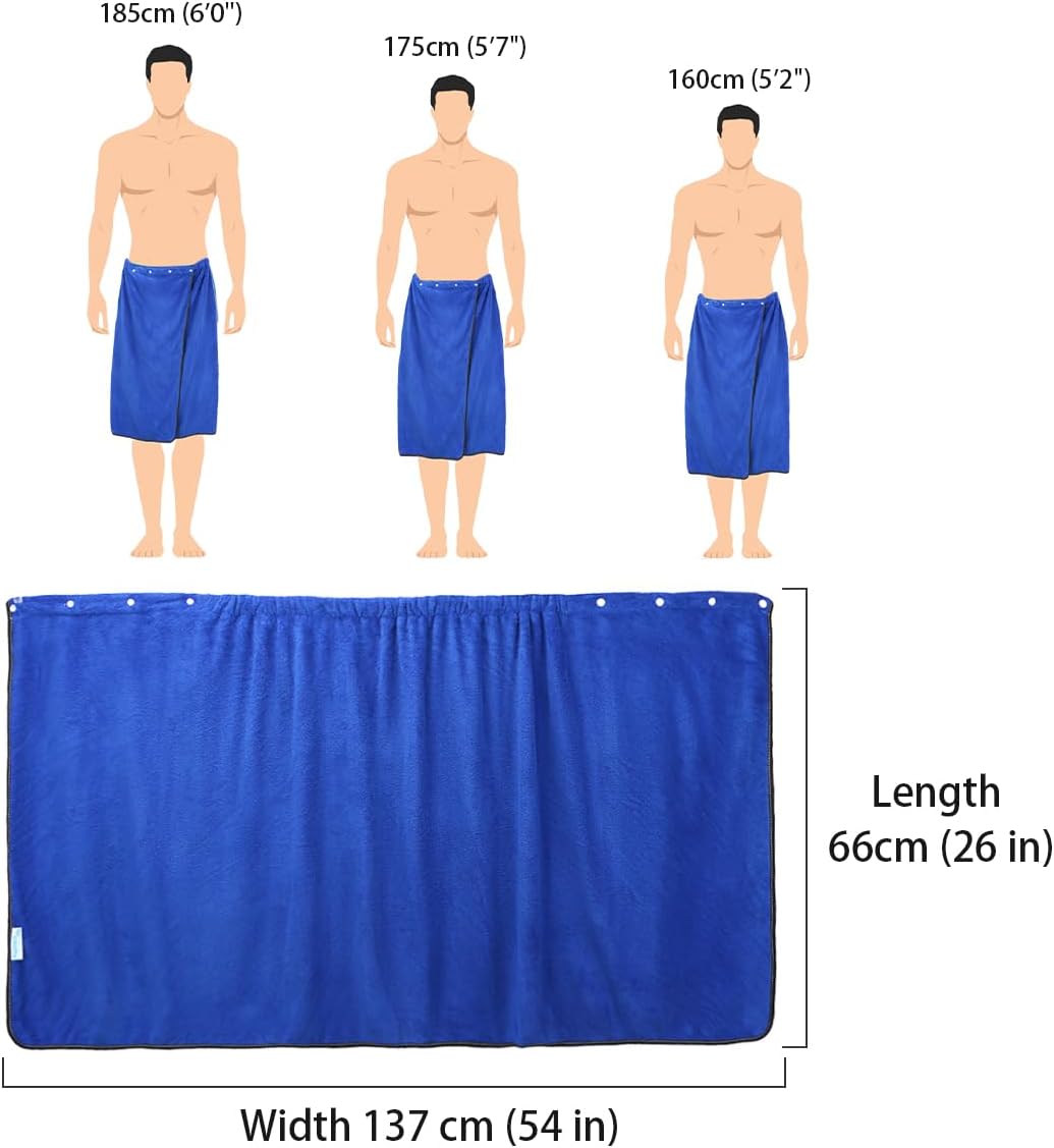 kilofly 2pc Men's Adjustable Shower Wrap Bath Towel with Snap Closure 26 x 54 inch