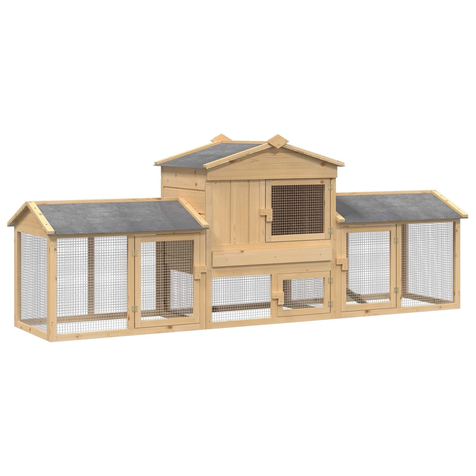 Set di 3 pollaio in legno di pino massiccio marrone, con tetto resistente alle intemperie e porta con serratura, ideale come stalla, recinto, voliera per giardino, balcone, uso esterno