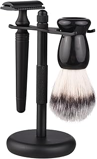 Kit de ferramentas de barbear 3 em 1 lâmina de barbear de aço inoxidável Suporte de escova de barba Suporte de escova de sabão Conjunto de escova de barbear Ferramentas de limpeza de barbear Kit de ferramentas de barbear,Navalha de barbear de aço inoxidável,Suporte porta-escova,Escova de sabão,Escova de barbear Black