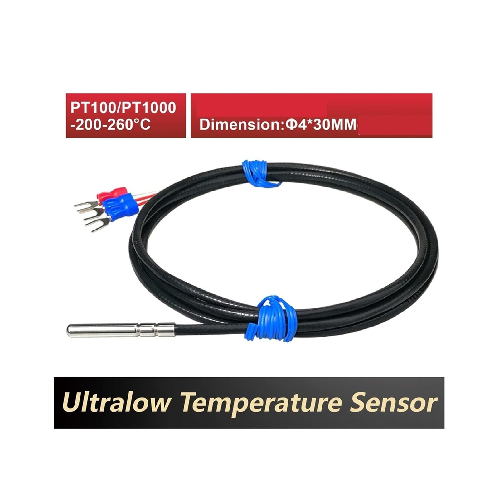 PT100 PT1000 Sonda de sensor temperatura RTD criogénica, -200~260 °C, 4x30 mm Acero inoxidable resistente al agua for congelador Almacenamiento en frío Uso industrial 1 pieza(PT100-7m)